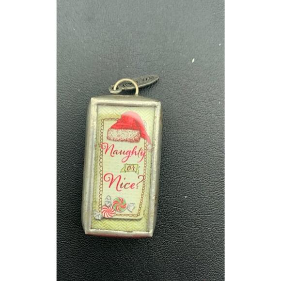 Jewel Kade 2 Sided Christmas Sparkly Candy Cane / Naughty Or Nice Pendant Charm - Picture 2 of 3